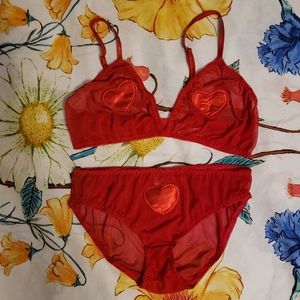 Red Mesh Heart Bralette and Panty Set